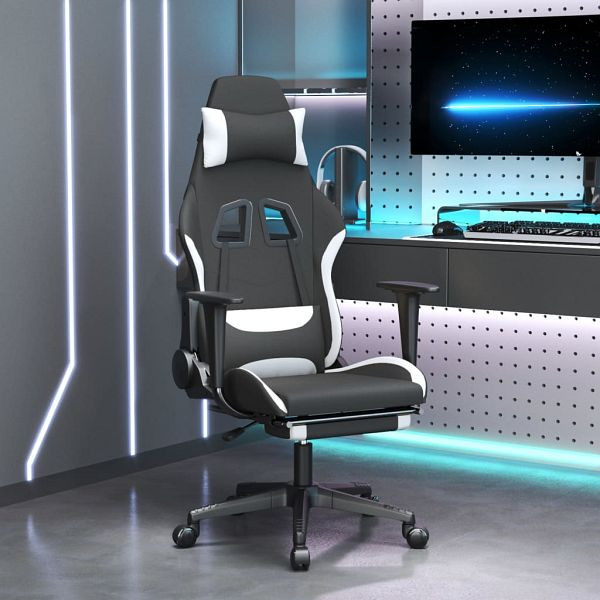 vidaXL Gaming-Stuhl mit Fußstütze Schwarz und Weiß Stoff, 3143750