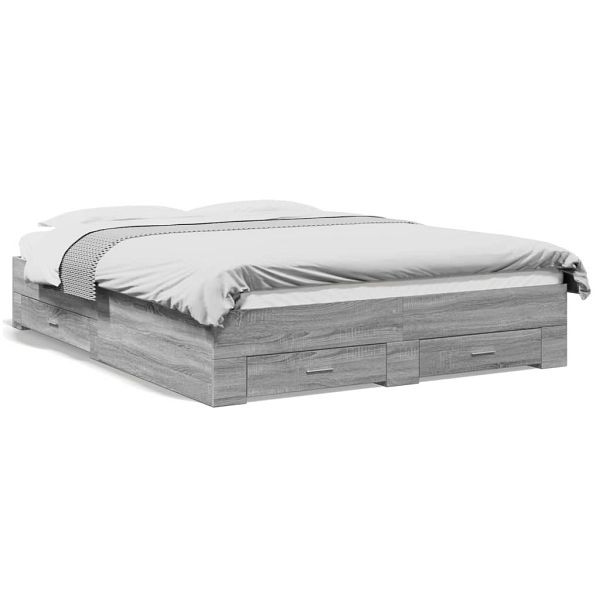 vidaXL Bettgestell mit Schubladen Grau Sonoma 140x200 cm Holzwerkstoff, 3280389