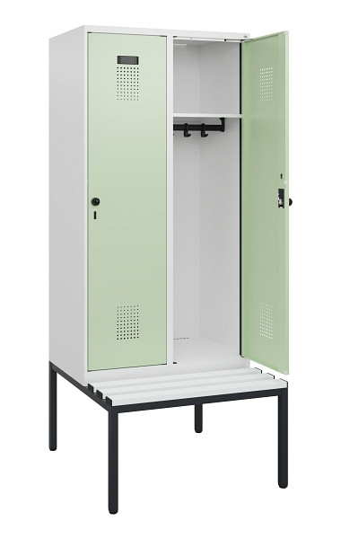 C+P Spind Evolo PLUS, 2 Abteile, 1950x800x815mm, 9016/6019, Drehriegel, Sitzfläche Kunststoff, Sitzbank, 0490505-22 S10073