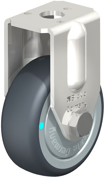 Blickle BRXA-TPA 50KD-FK Edelstahl-Apparate-Bockrolle mit Rückenloch, Thermoplastisches Gummi-Elastomer, Grau, 754202