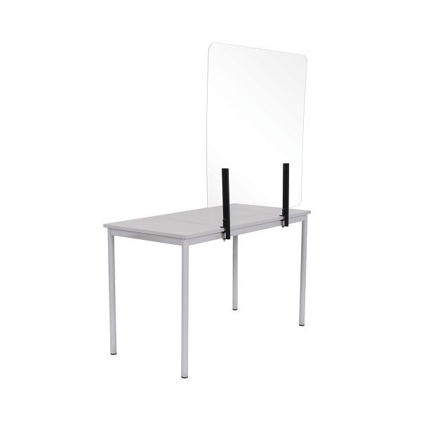 Bi-Office Rahmenlose Glas-Trennwand für den Tisch, mit Metallklammern zum Befestigen, Spritzschutz 90x90cm, GL2001393