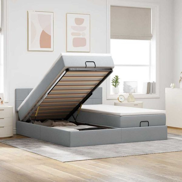 vidaXL Ottoman-Bett mit Matratzen & LEDs Hellgrau 180x200 cm Stoff, 3312843