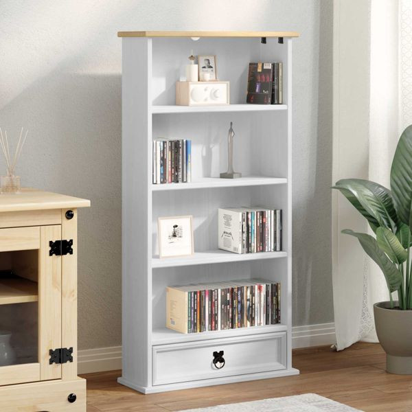 vidaXL CD-Regal Weiß 52 x 17.5 x 103 cm Massives Kiefernholz, 42024949