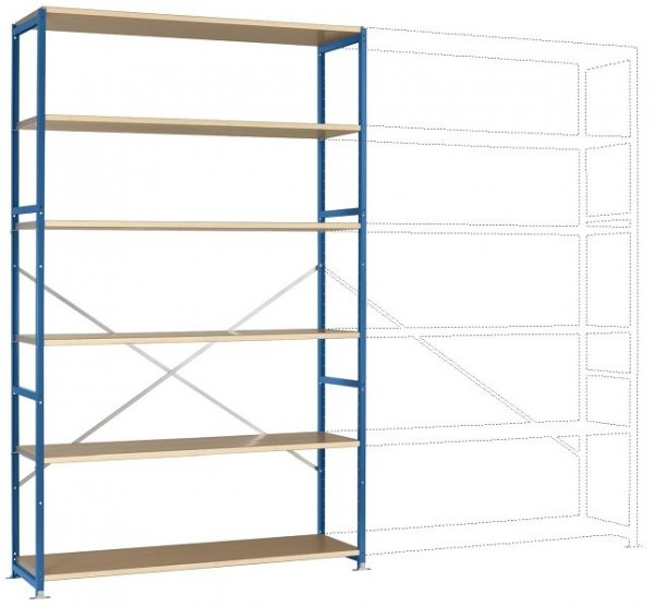 Manuflex Großfach-Steckregal Grundregal mit 6 Holzverbundböden, HxBxT = 2500 x 1530 x 500 mm, brillantblau, RP1342.5007