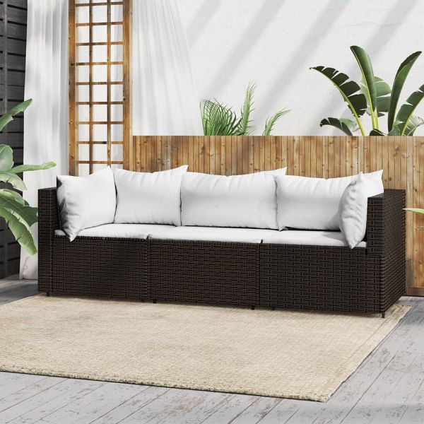 vidaXL 3-teilig Garten-Lounge-Set mit Kissen Braun Poly Rattan, 319750