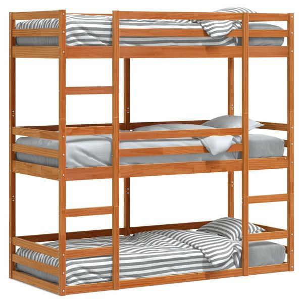 vidaXL Dreifach-Etagenbett Wachsbraun 90x200 cm Massivholz Kiefer, 3284256