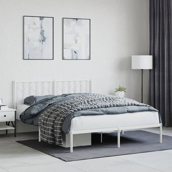 vidaXL Bettgestell mit Kopfteil Metall Weiß 150x200 cm, 374488