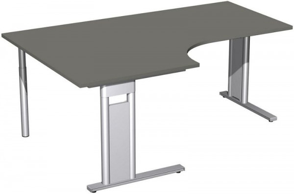 geramöbel PC-Schreibtisch links starr, C Fuß Blende optional, 1800x1200x720, Graphit/Silber, N-648310-GS