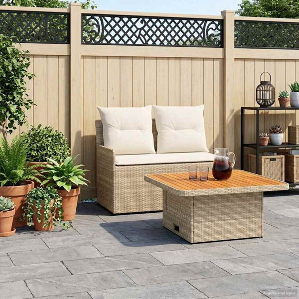 vidaXL Garten Armlehnen Sofa mit Klapptisch 2 Stück Beige und Creme, 42025380