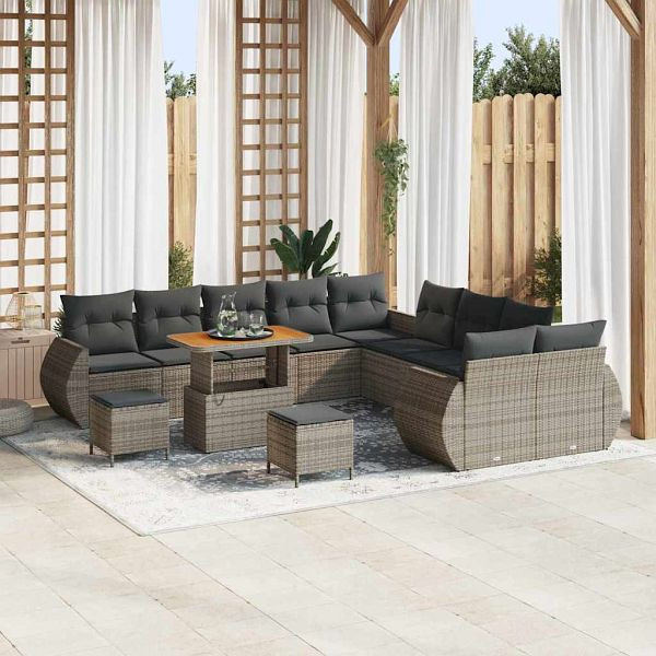 vidaXL Garten-Sofa-Set 13-teilig Grau Poly-Rattan, 3361938