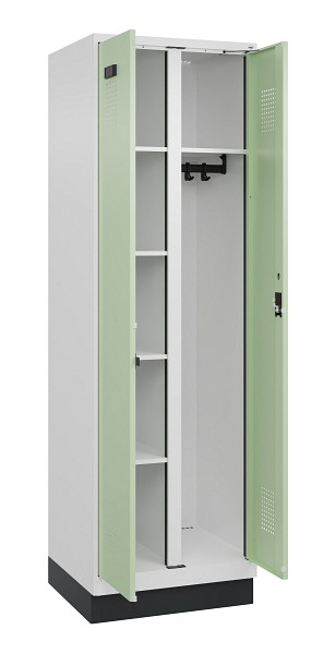 C+P Wäsche-/Garderobenspind Evolo PLUS, mit Sockel, 2 Abteile, 1950x600x500mm, 9, Frontfarbe RAL 6019 Weissgrün, Zylinderschloss, 049620-20 S10046