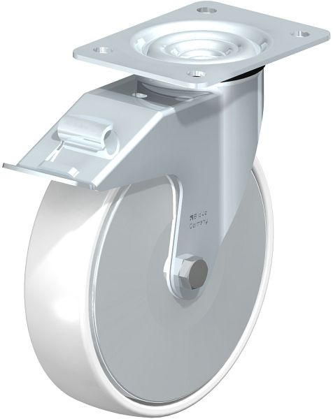 Blickle LE-PPN 200G-FI-FA Stahlblech-Lenkrolle mit Anschraubplatte & Feststeller, Polypropylen, Weiß, 762870