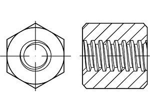 ART 88090 Mutter 6-Kant Stahl mit Trapezgewinde TR 30 x 6 x SW 46 x L45 VE=S