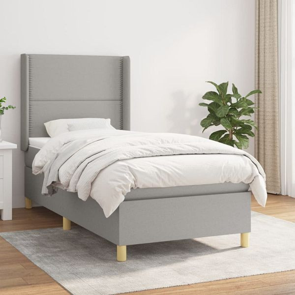 vidaXL Boxspringbett mit Matratze Hellgrau 90x190 cm Stoff, 3131873