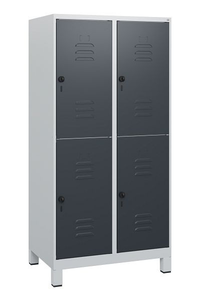 C+P Doppelstöckiger Spind Classic PLUS, Füße, 2 Abteile, 1630x800x500mm, 7035/7016, Drehriegel, 0803105-22 S10008