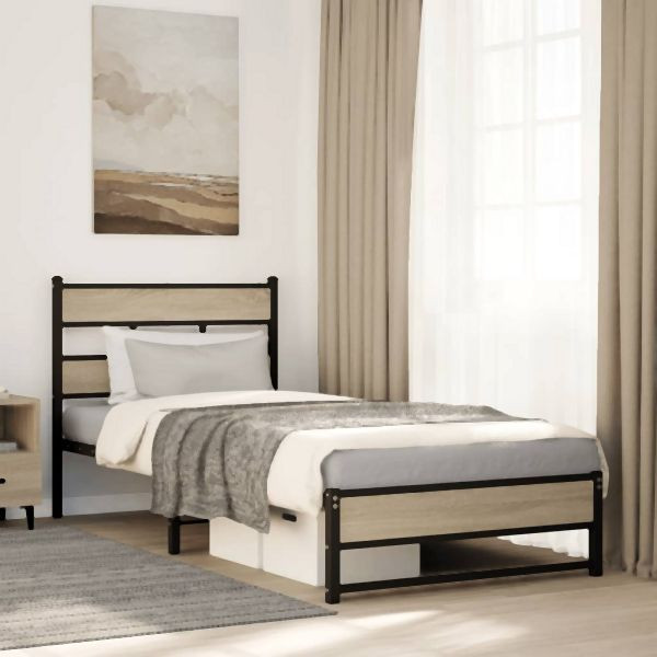 vidaXL Metallbett ohne Matratze Sonoma-Eiche 100x190 cm, 4017266