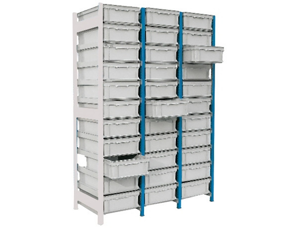 Tixit EURO-Behälterregal mit Behälter, Anbauregal, 11 Behälter, 600 x 400 x 170, RAL 7016 anthrazitgrau, 156417