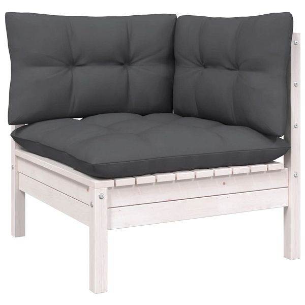vidaXL Garten-Ecksofa mit Kissen Weiß Massivholz Kiefer, 806629