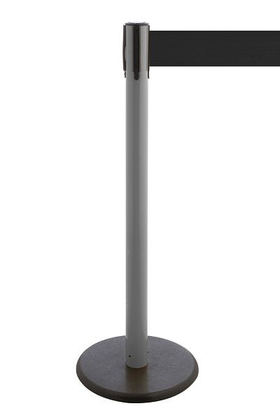 RS-GUIDESYSTEMS Absperrpfosten mit Gurt, Pfosten: grau / Gurt: schwarz, Gurtbandlänge: 3.8 m, Gewicht: 9 kg, GLA 29-A/03-3,8/100