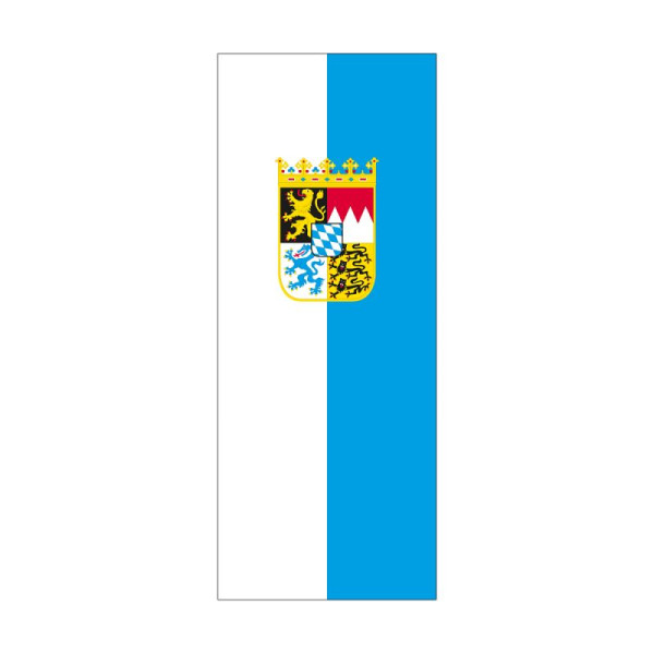 Stein HGS Landesflagge Bayern (weiß/blau mit Wappen), 400 x 150 cm (Hochformat), mit Kunststoff-Karabiner, FlagTop 110 g/m², für Fahnenmasten ab 8 m, ohne Hohlsaum, 26146