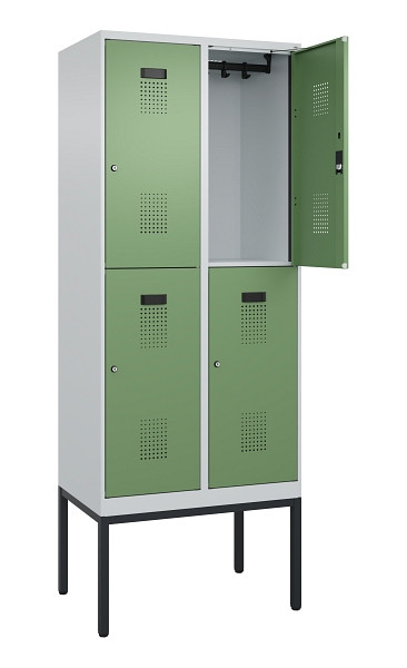 C+P Doppelstock-Spind Evolo PLUS, Gestell, 4 Fächer, 2120x800x500mm, 7035/6011, Zylinderschloss, 0493307-22 S10037