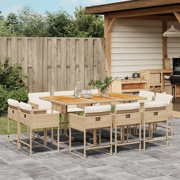 vidaXL 11-teilig Garten-Essgruppe mit Kissen Beige Poly Rattan, 3278163