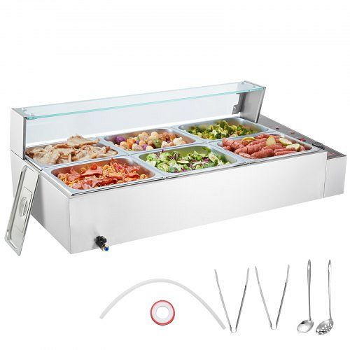 VEVOR Speisenwärmer Chafing Dish Gastronormbehälter 6x8Qt Glasschild, SYSPBWQBLZK63G7J5V2
