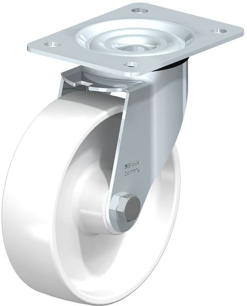 Blickle LE-PO 160R Stahlblech-Lenkrolle mit Anschraubplatte, Polyamid, Weiß, 579888