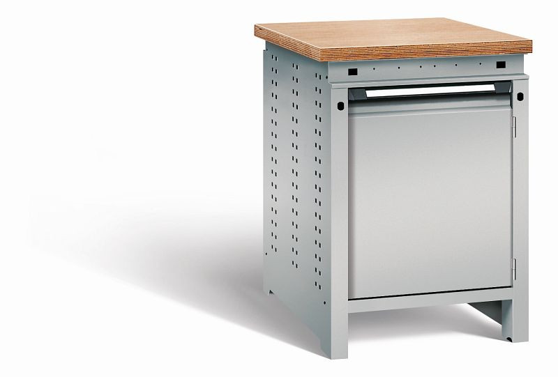 Otto Kind Werkbank Serie function Typ 104, Multiplexplatte 40 mm, bündig, 1Tür 570 mm, 1 Ablageboden, komplett RAL 9006, 072321196