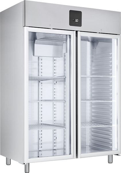 KBS Edelstahl-Gewerbekühlschrank KU 1422 G GN 2/1 mit Glastüren, 169724