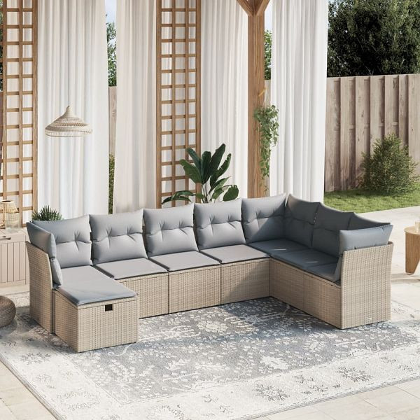 vidaXL 8-teilig Garten-Sofagarnitur mit Kissen Beige Poly Rattan, 3263275