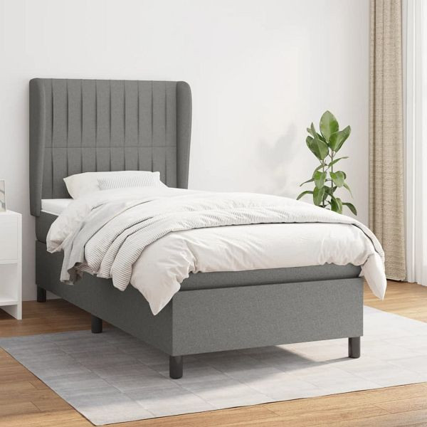 vidaXL Boxspringbett mit Matratze Dunkelgrau 90x200 cm Stoff, 3128094