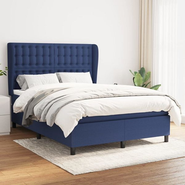 vidaXL Boxspringbett mit Matratze Blau 140x200 cm Stoff, 3128291