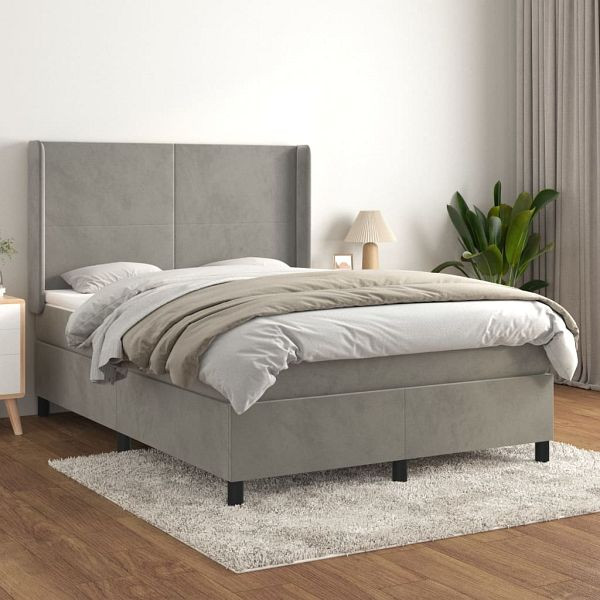 vidaXL Boxspringbett mit Matratze Hellgrau 140x190 cm Samt, 3132555