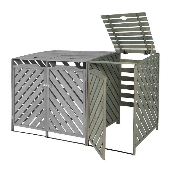 Mendler XL 1er-/2er-Mülltonnenverkleidung Erweiterung HWC-J44, Mülltonnenbox, 112x63x96 Holz, grau, 80545
