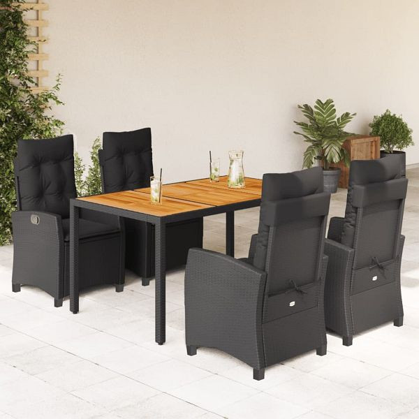 vidaXL 5-teilig Garten-Essgruppe mit Kissen Schwarz Poly Rattan, 3212665