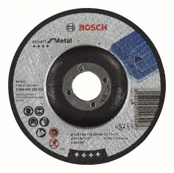 Bosch Trennscheibe gekröpft Expert for Metal A 30 S BF, 125 mm, 2,5 mm, VE: 25 Stück, 2608600221