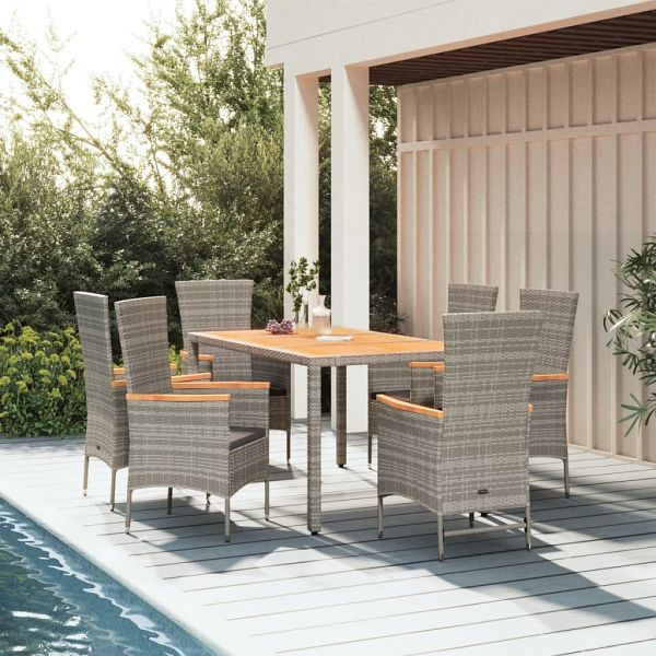 vidaXL 7-teilig Garten-Essgruppe mit Kissen Grau Poly Rattan, 3157540