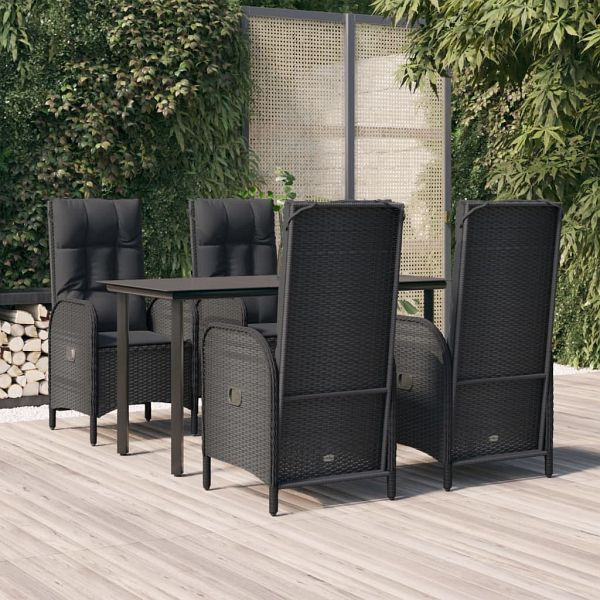 vidaXL 5-tlg. Garten-Essgruppe mit Kissen Schwarz Poly Rattan, 3185189