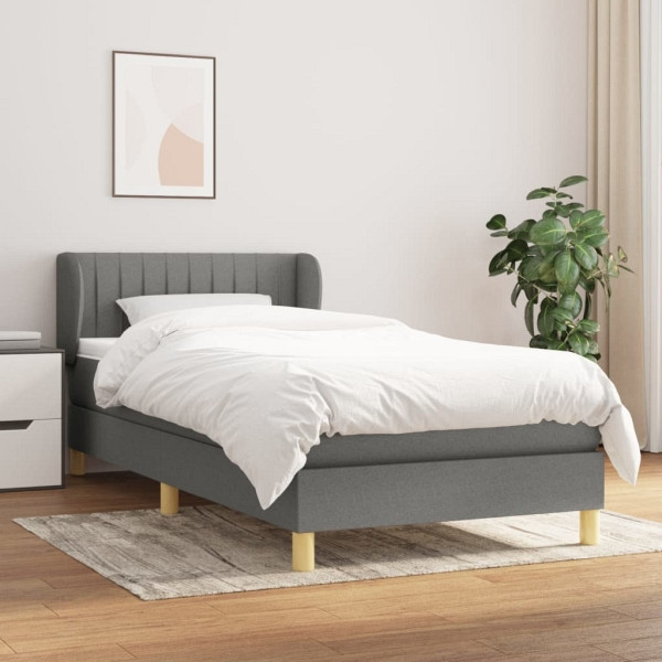 vidaXL Boxspringbett mit Matratze Dunkelgrau 90x200 cm Stoff, 3126934