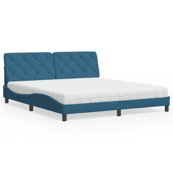 vidaXL Bett mit Matratze Blau 180x200 cm Samt, Polyester, 3208674
