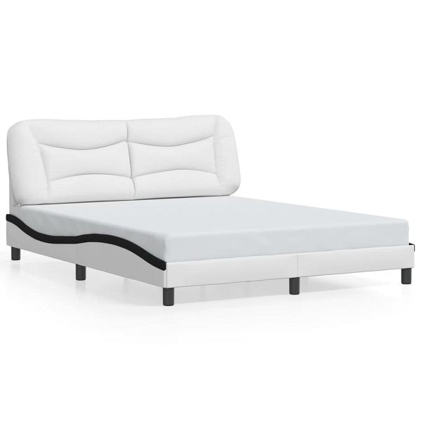 vidaXL Bettgestell mit LED Weiß und Schwarz 160x200 cm Kunstleder, 3213947