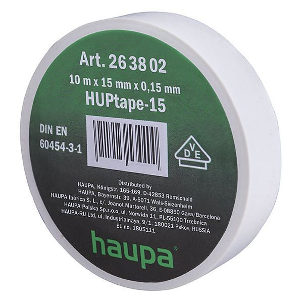 Haupa VDE Isolierband 15 mm x 10 m weiß, VE: 10 Stück, 263802