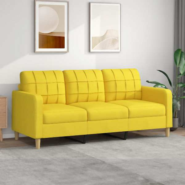 vidaXL 3-Sitzer-Sofa Hellgelb 180 cm Stoff, Füllung: Schaumstoff, 359104