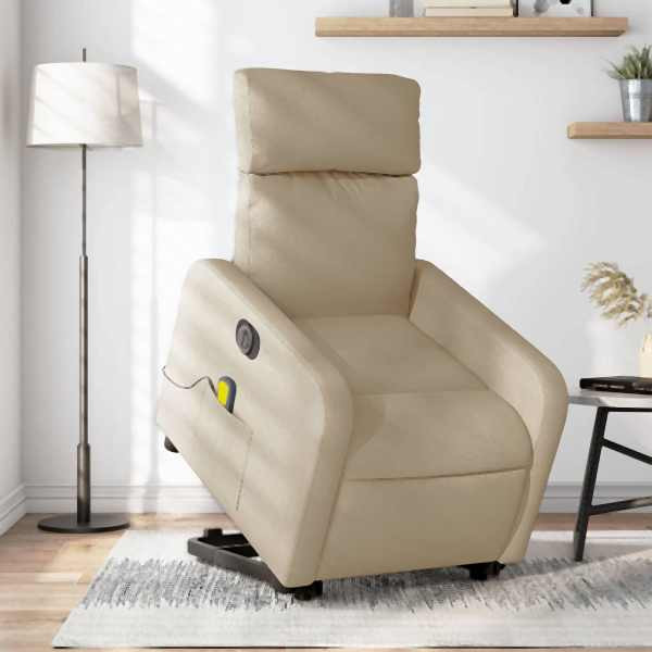 vidaXL Elektrischer Massagesessel mit Aufstehhilfe Creme Stoff, 3206734