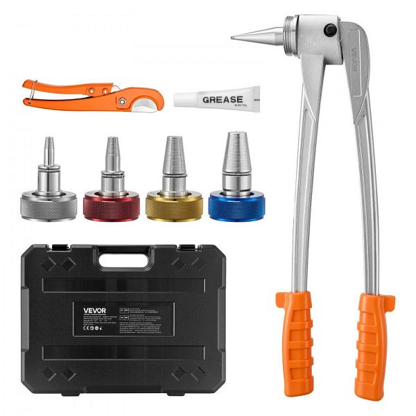 VEVOR 7-tlg. PEX-Rohrerweiterungswerkzeug-Set, manuell, inkl. Rohrschneider, 4 Matrizen für 9,52-25,4mm PEX-Rohre, PQGKGQSDGGKGQHSOK001V0