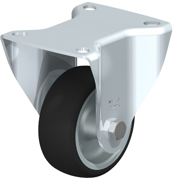Blickle BK-PATH 80G Stahlblech-Bockrolle, schwere Ausführung, mit Anschraubplatte, Thermoplastisches Polyurethan, Grau, 649244