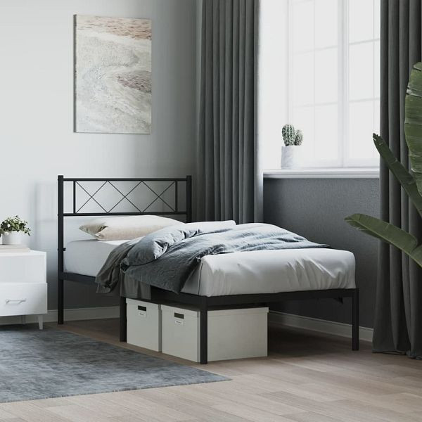 vidaXL Bettgestell mit Kopfteil Metall Schwarz 100x190 cm, 372271