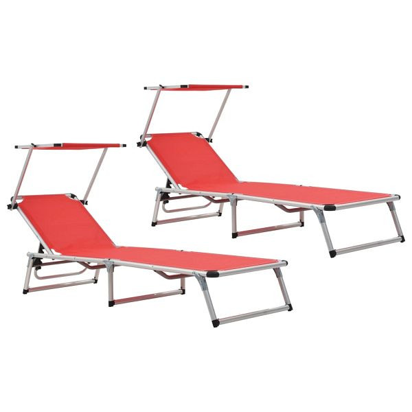 vidaXL Klappbare Sonnenliegen mit Dach 2 Stück Aluminium Textilene Rot, 312459