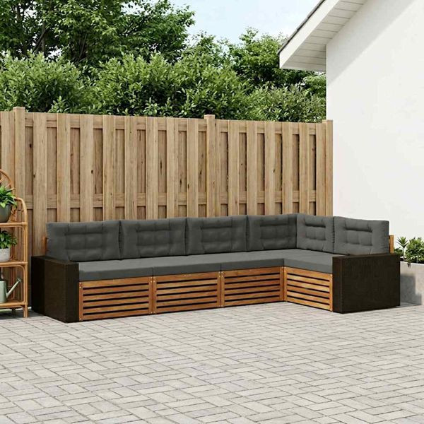 vidaXL Outdoor-Sofagarnitur 5-teilig Natur und Anthrazit, 3383365